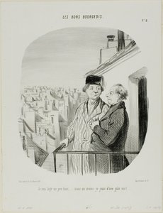 "I am living a little high up... but at least I am enjoying a beautiful view," Plate 8 from Les Bons Bourgeois by Honoré Victorin Daumier