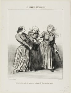 Insurrection against husbands is proclaimed as being the first and holiest duty in life!, plate 1 from Les Femmes Socialistes by Honoré Victorin Daumier