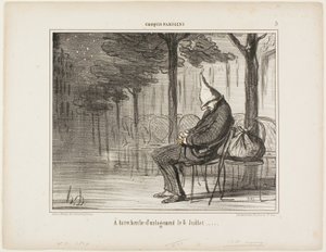 Looking for an Overnight Accommodation on the Eighth of July, Plate 5 from Croquis Parisiens by Honoré Victorin Daumier