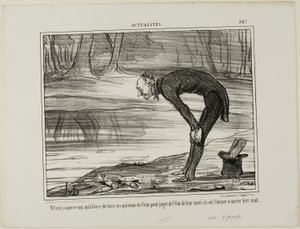 Mr. Coste Noticing That the Fish He Took Out of the Water End Up Feeling Not Well, Plate 387 from Actualités by Honoré Victorin Daumier