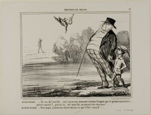 Mr. Prudhomme: "There you are again, my son... another innocent victim of the murderous lead." Plate 13 by Honoré Victorin Daumier