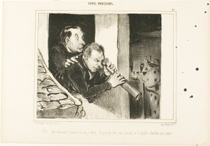 "Oh! It is as if we were there: the tall one opens her corset and the little one is looking for a flea!", plate 27 from Types Parisiens