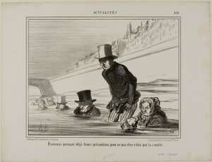 Parisians already taking their precautions to avoid being roasted by the comet, plate 410 from Actualités