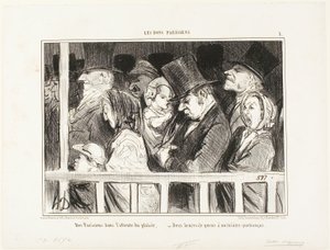 Parisians looking forward to some fun. Queuing up for two hours in front of any theater in town, plate 1 from The Good Parisians