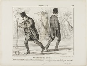 Physiognomy of the Stock Exchange. The despair of the baissier and the triumph of the haussier - or crying and laughing, plate 440 from Actualités