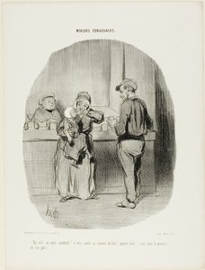 “Regular little drunk, he is!... he swallows it down like milk! Poor little darling... he is just like his father!”, plate 42 from Moeurs Conjugales