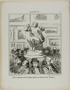 The Displeasure of a Sculpture Placed in the Middle of an Exhibition of Paintings, plate 5 from Salon De 1857 by Honoré Victorin Daumier