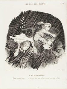 The Evening of the National Holiday. It never fails... you go out to see the fireworks, and all you get is waterworks!, plate 20 from The Best Days in Life by Honoré Victorin Daumier