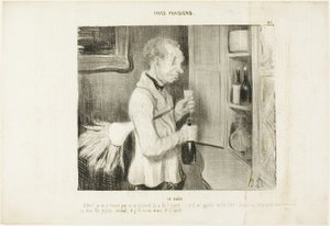 The Taste. "Wow! I am not surprised any more why this fellow is so spirited... and he calls me an old beast! Let me have one of these every morning, and I will be full of spirit too," plate 40 from Types Parisiens by Honoré Victorin Daumier