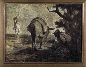 Don Quixote and Sancho Panza. Illustration from the novel by Miguel Cervantes Don Quixote de la Mancha. Painting by Honore Daumier