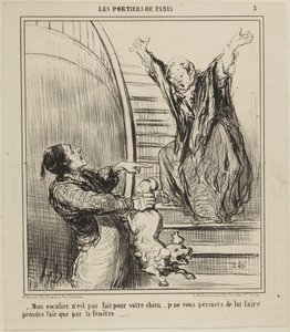 My Staircase is Not Made for Your Dog..., number 3 from the series The Porters of Paris from Le Charivari by Honoré Daumier