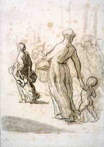 Two Women and a Child, c.1848-50 by Honoré Daumier