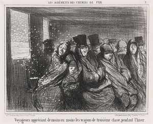 Travelers appreciating less and less the third-class carriages... by Honoré Daumier