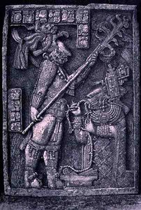 Carved Stone Lintel from Temple 23, Yaxchilan, Showing the Ruler Shield Jaguar and His Wife, Lady Xoc, Conducting a Bloodletting Ritual, from The Ancient Cities of the New World by Honore after Chapuis