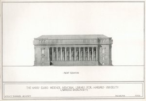 Front elevation, the Harry Elkins Widener Memorial Library for Harvard University, Cambridge, Massachusetts by Horace Trumbauer