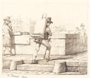 Artist Carrying Easel with a Lithographic Stone by Emile Jean Horace Vernet
