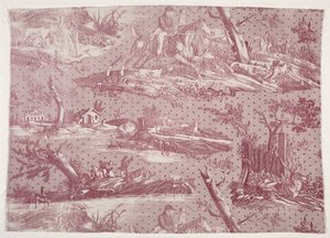 Fragment of Copperplate Printed Cotton with Hunting Scene Design by Emile Jean Horace Vernet