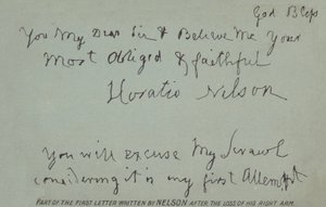 Part of the First Letter Written by Nelson After the Loss of His Right Arm by Horatio Nelson