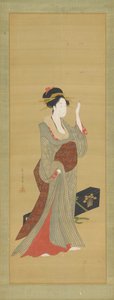 A Geisha About to Adjust a Tortoise-Shell Hairpin, late 18th century by Hosoda Eishi