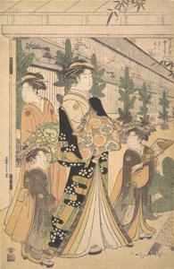 Two Oiran with Two Female Attendants in the Yoshiwara
