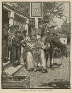 He stops at the Sign of the Weathervane by Howard Pyle