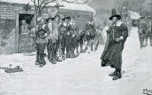 The Puritan Governor Interrupting the Christmas Sports, Engraved by J. Bernstrom, Illustration from 