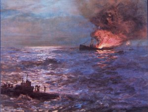 Merchant Vessel Shelled by German U-Boat in WW2 by Howard Russell Butler