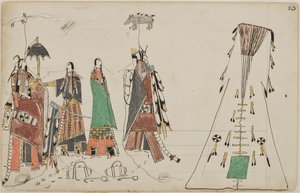 Howling Wolf and Feathered Bear Are Courting Two Girls at the Spring Where They Were Getting Water by Howling Wolf