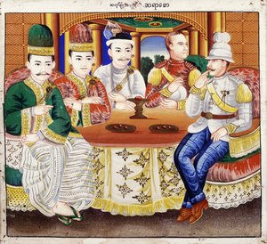 King Thibaw with dignitaries and a British officer