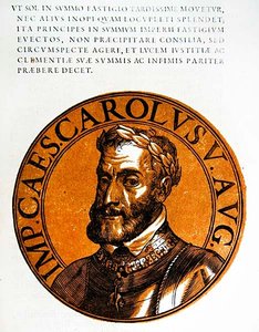 Medallion portrait of Charles V, Holy Roman Emperor by Hubert (after) Goltzius