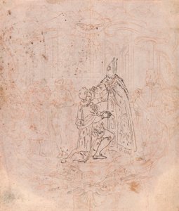 Design for a Frontispiece: A Bishop Conferring an Honor, Scene Within a Cartouche by Hubert Francois Gravelot