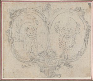 Double Cartouche with Two Heads and Symbols of Fame and Folly by Hubert Francois Gravelot