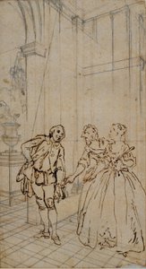 Literary Illustration with Gentleman and Two Ladies in Interior by Hubert Francois Gravelot