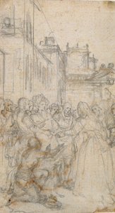 Literary Illustration with Group of Figures Pleading with Man by Hubert Francois Gravelot
