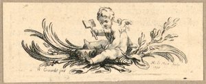 Print, Tailpiece, Putto with Shovel by Hubert Francois Gravelot