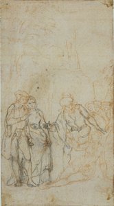 Unidentified Literary Illustration with a Group of Figures Surrounding Reclining Figure in Landscape by Hubert Francois Gravelot