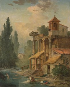 A Caprice with a Hermitage by Hubert Robert