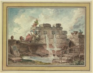 A Roman Fountain with a Woman Collecting Water by Hubert Robert