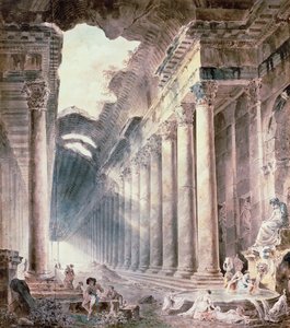 A Colonnaded Thermal Building with Girls Washing Clothes by Hubert Robert
