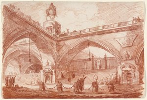 Architectural Fantasy with a Triumphal Bridge by Hubert Robert