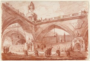 Architectural Fantasy with a Triumphal Bridge by Hubert Robert