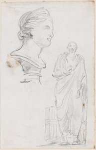 Bust of a Roman Woman and Statue of a Roman Man by Hubert Robert