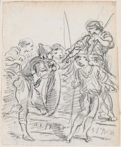Group of Male Figures Conversing by Hubert Robert