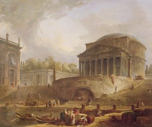 Porto di Ripetta in Rome, with the Pantheon, architectural tableau