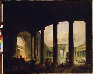 Pool Surrounded by a Colonnade (Villa Giulia?) by Hubert Robert