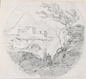 View from a Ridge to a Village and Distant Mountain by Hubert Robert