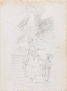 Woman and Smaller Male Figure on Grand Stairway [recto] by Hubert Robert