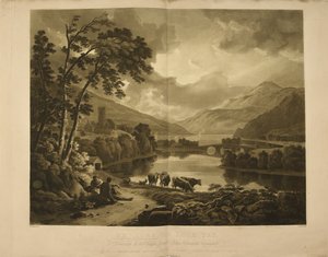 View of Kenmore on Loch Tay in Scotland. A lake and mountain landscape in the Highlands.