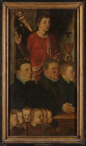 Left Wing of a Memorial Triptych, formerly called the Gertz Memorial Triptych, with Nine Male Donor Portraits with Saint John the Evangelist (inner), and Saint Peter (outer)