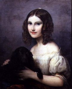 Portrait of a Young Girl with Her Pet Dog by Hugues Merle